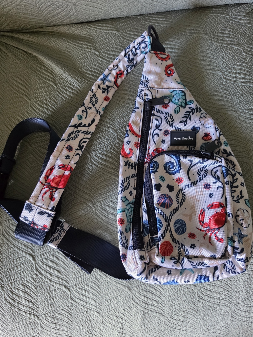 Vera Bradley White Nautical Print Crossbody Sling with Red & Blue Accents